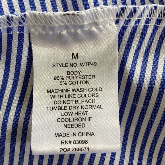 CI Sono blue & white pinstripe high collar sleeveless peplum blouse. Size M - Picture 6 of 9